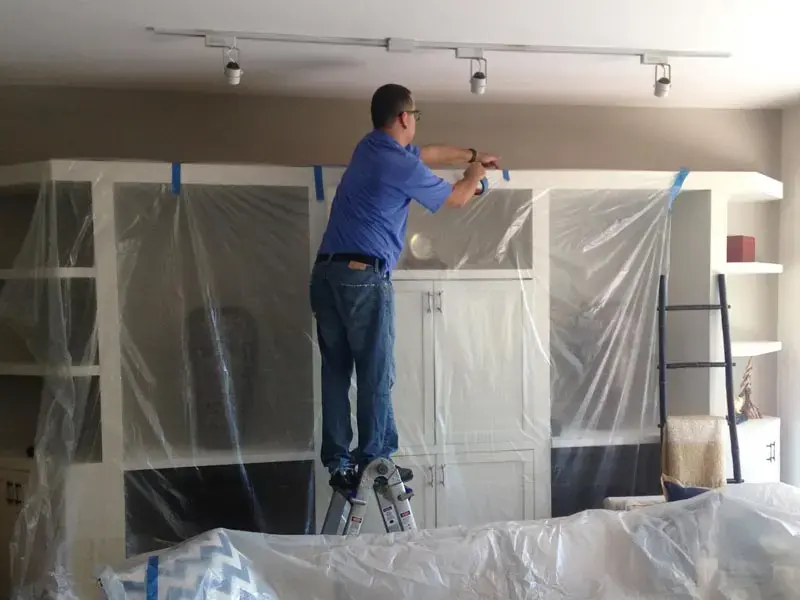 Plastic containment sheeting set up before a sewage backup cleanup in Miami Beach
